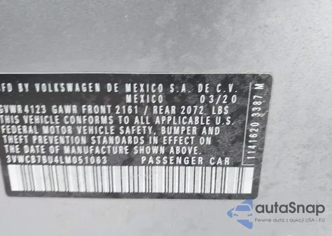 2020 Volkswagen Jetta 1.4T R-Line/1.4T S/1.4T Se z USA, uszkodzony, nr VIN 3VWCB7BU4LM051063